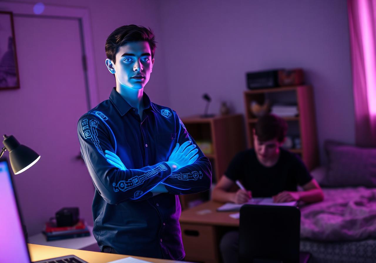 Brady beside a student